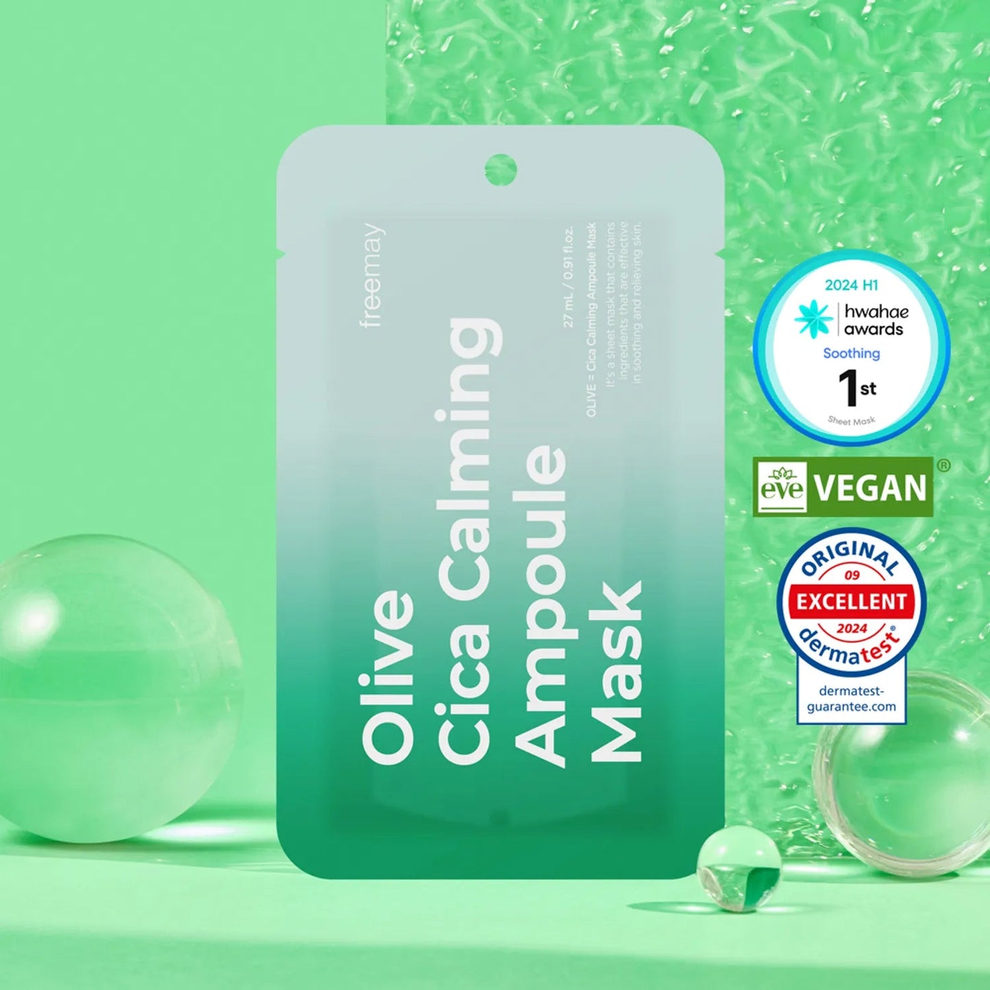 Freemay Olive Cica Calming Ampoule Mask 27ml 10ea